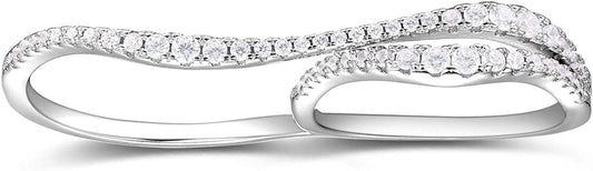 Rhodium Plated Sterling Silver 925 Double Finger Ring for Women Rhodium Plated / 5