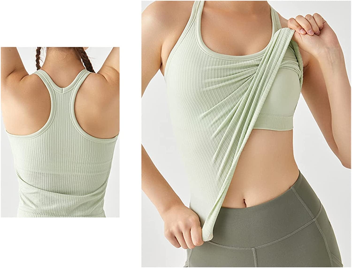 Ribbed Workout Short Racerback Tank Tops for Women with Built in Bra