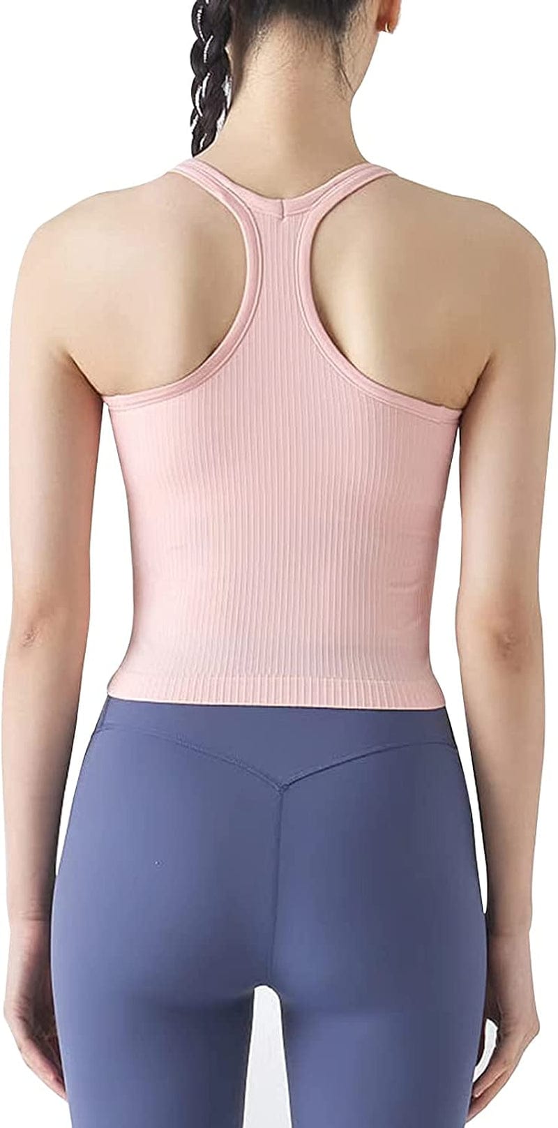 Ribbed Workout Short Racerback Tank Tops for Women with Built in Bra Peach #1 / 8