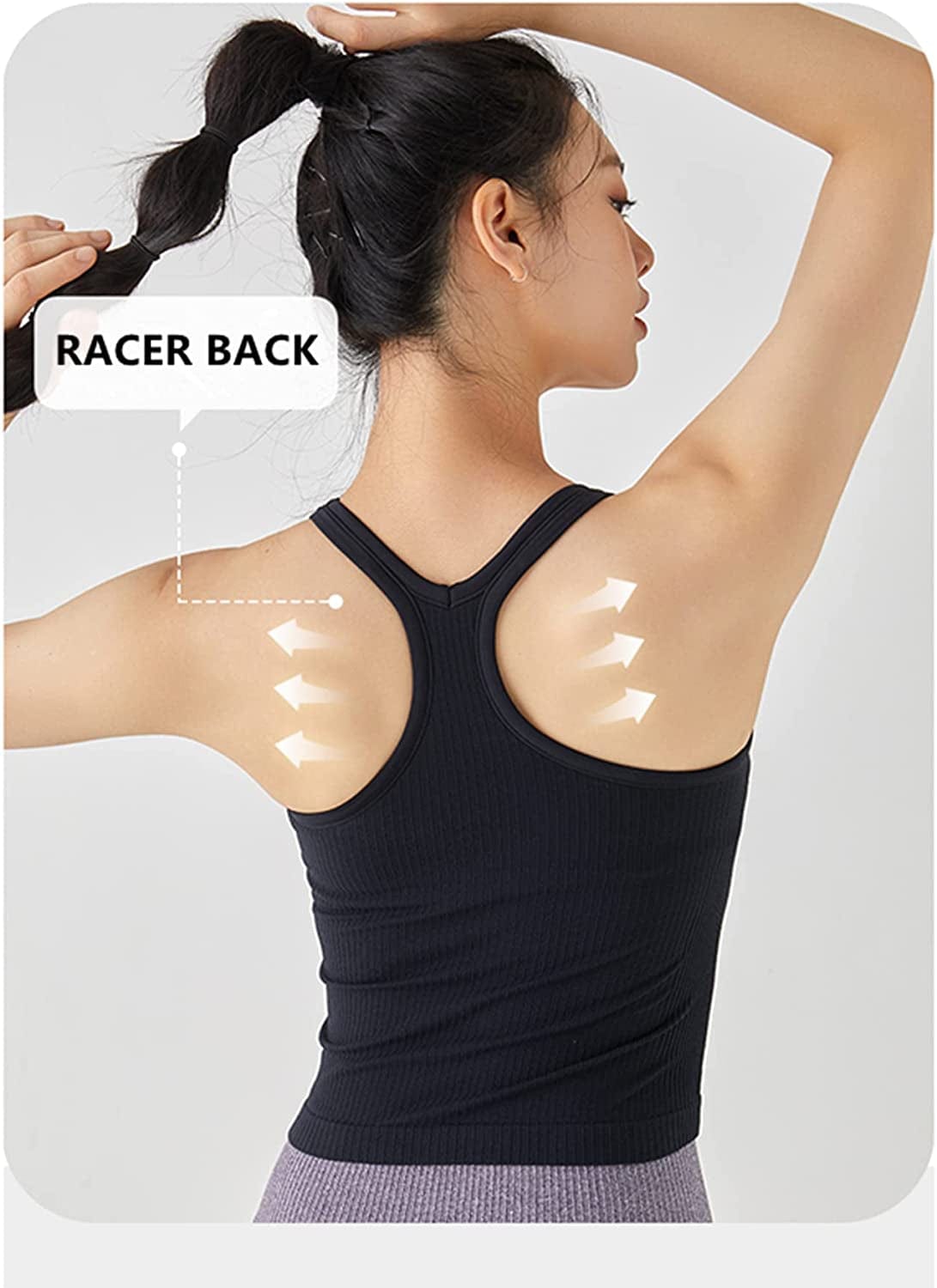 Ribbed Workout Short Racerback Tank Tops for Women with Built in Bra