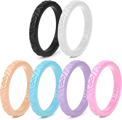 Rinfit Silicone Wedding Rings for Women - Soft, Stackable & Thin Silicone Ring Women - Rubber Wedding Bands Women- U.S. Design Patent Pending SetH - White, Black, Peach, Purple, Pink, Sky Blue / 9