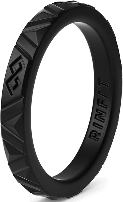 Rinfit Silicone Wedding Rings for Women - Soft, Stackable & Thin Silicone Ring Women - Rubber Wedding Bands Women- U.S. Design Patent Pending 1 Ring - Black / 4