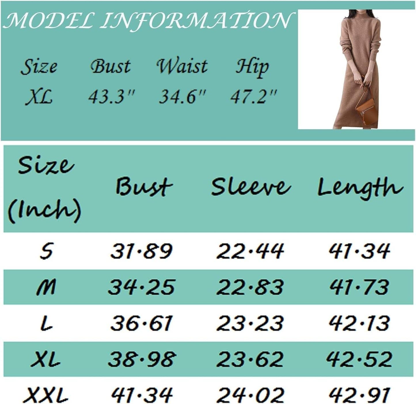 ROKIACDE Sweater Dress for Women Trendy Half High Collar Knitted Dress Casual Fall Winter Long Sleeve Elegant Midi Dress