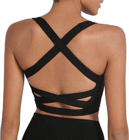 Romansong Strappy Yoga Sports Bras for Women Padded Criss-Cross Back Tank Tops Black / X-Small