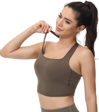 Romansong Strappy Yoga Sports Bras for Women Padded Criss-Cross Back Tank Tops Green / Medium