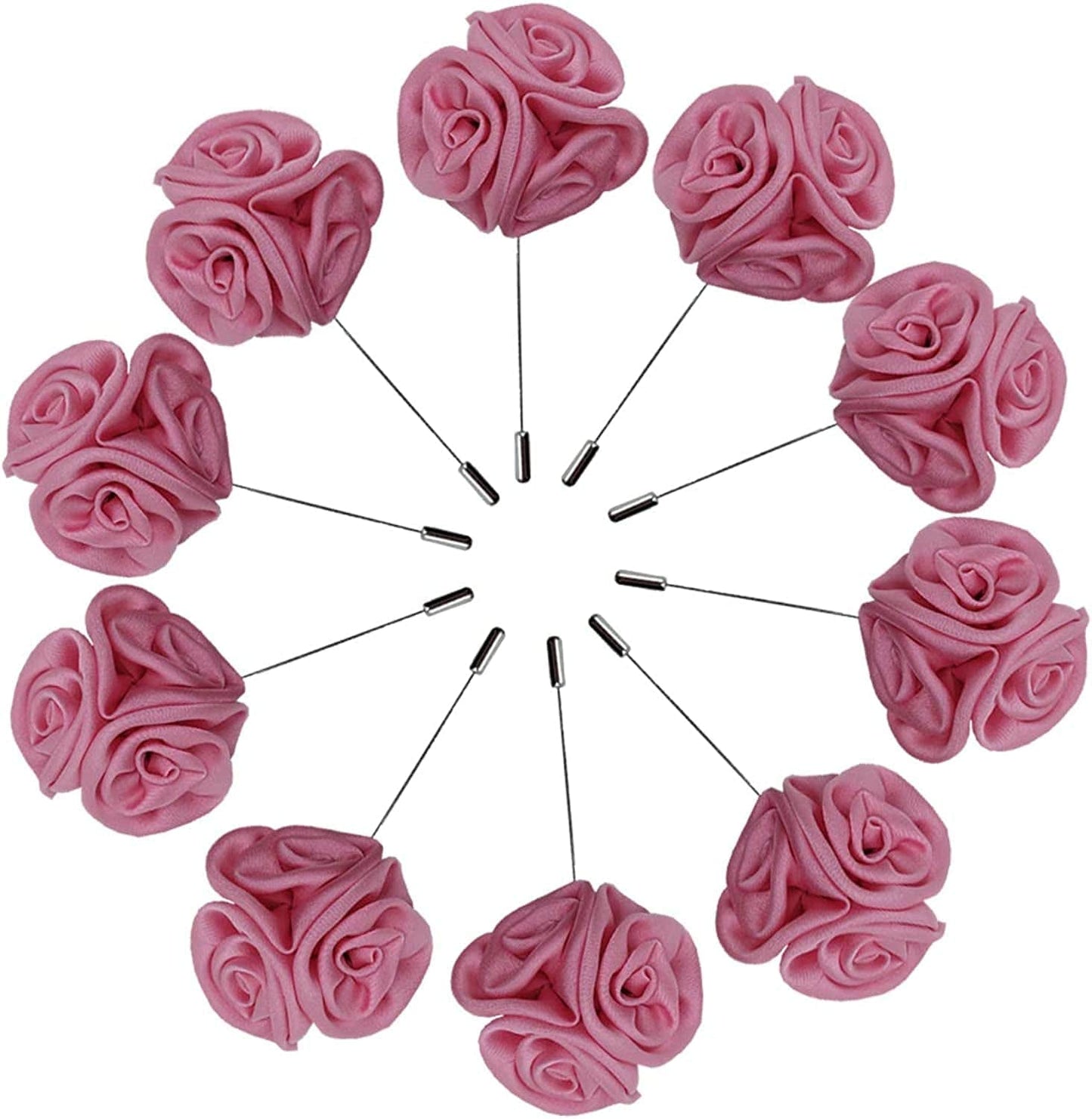 Rose Boutonnières Men'S Lapel Pins Satin Flower 10 Pack Groom Wedding Boutonniere Suit Brooch Outfit Accessories Pink