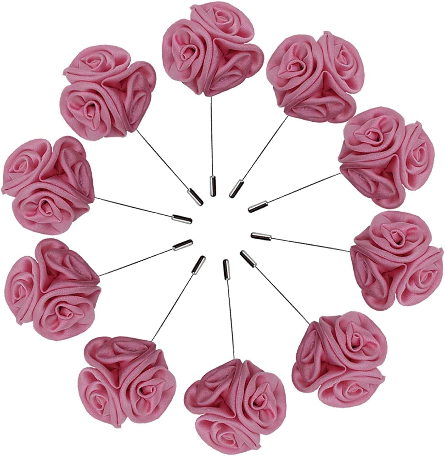 Rose Boutonnières Men'S Lapel Pins Satin Flower 10 Pack Groom Wedding Boutonniere Suit Brooch Outfit Accessories Pink