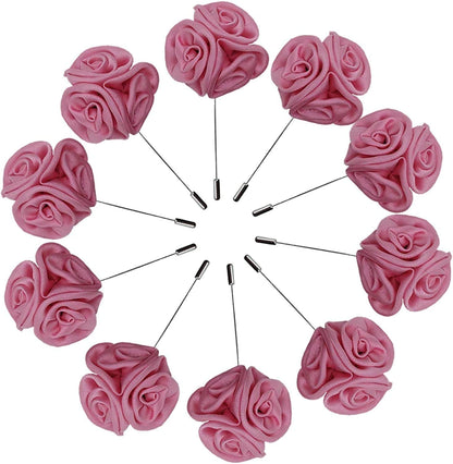 Rose Boutonnières Men'S Lapel Pins Satin Flower 10 Pack Groom Wedding Boutonniere Suit Brooch Outfit Accessories Pink