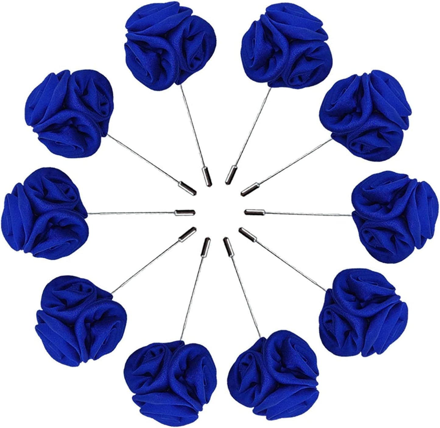 Rose Boutonnières Men'S Lapel Pins Satin Flower 10 Pack Groom Wedding Boutonniere Suit Brooch Outfit Accessories Royal Blue