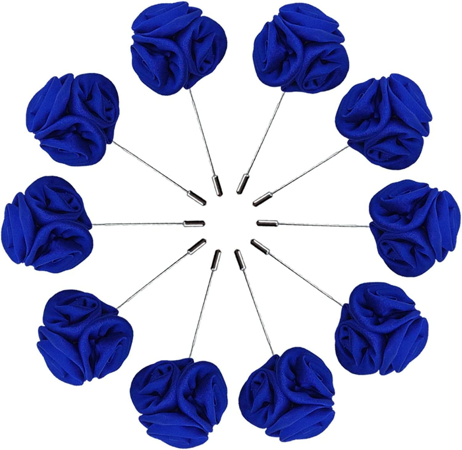 Rose Boutonnières Men'S Lapel Pins Satin Flower 10 Pack Groom Wedding Boutonniere Suit Brooch Outfit Accessories Royal Blue