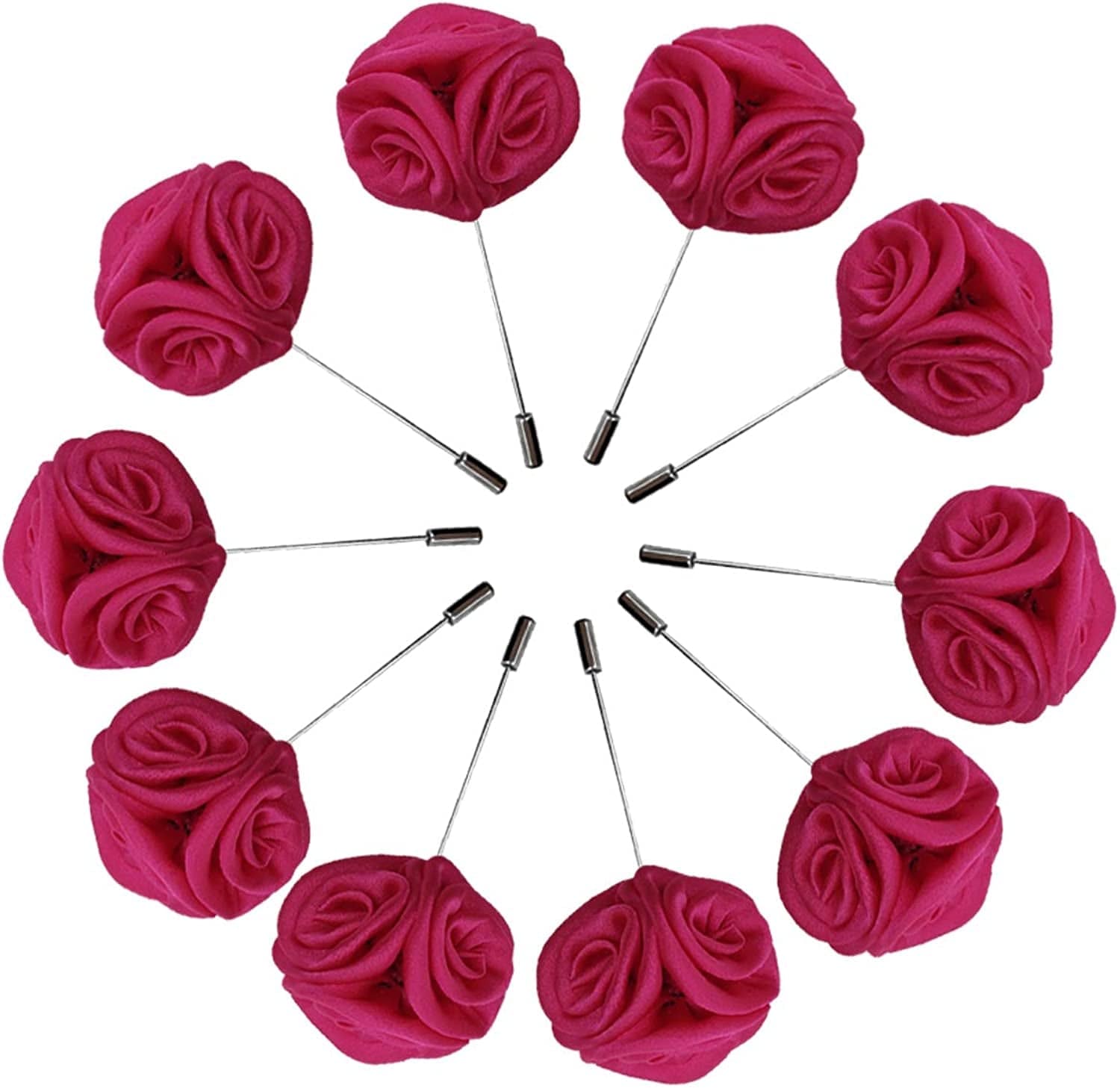 Rose Boutonnières Men'S Lapel Pins Satin Flower 10 Pack Groom Wedding Boutonniere Suit Brooch Outfit Accessories Hot Pink