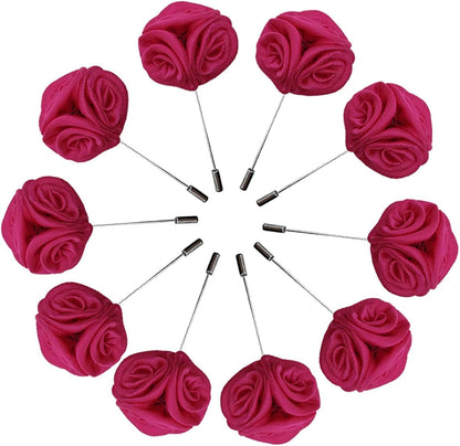 Rose Boutonnières Men'S Lapel Pins Satin Flower 10 Pack Groom Wedding Boutonniere Suit Brooch Outfit Accessories Hot Pink