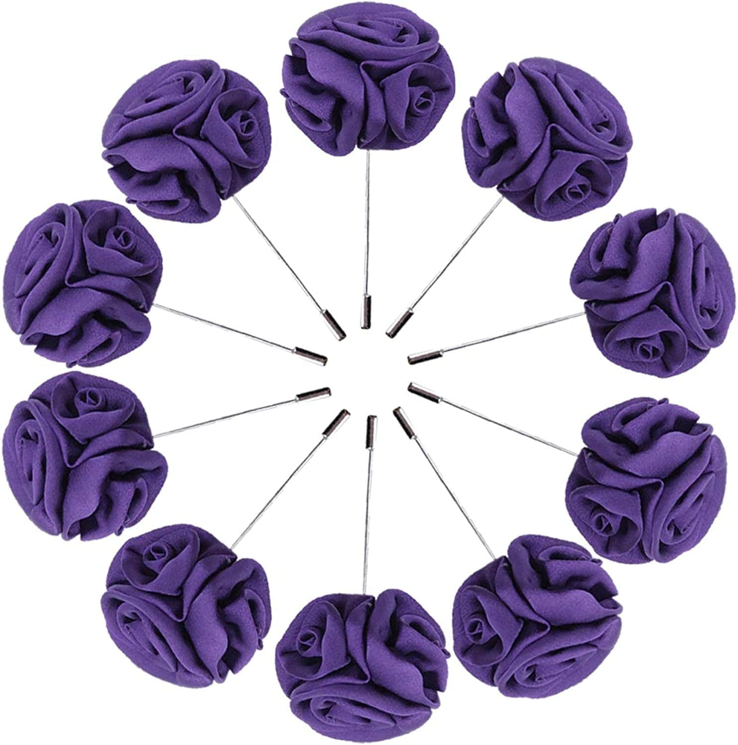 Rose Boutonnières Men'S Lapel Pins Satin Flower 10 Pack Groom Wedding Boutonniere Suit Brooch Outfit Accessories Purple