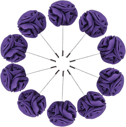 Rose Boutonnières Men'S Lapel Pins Satin Flower 10 Pack Groom Wedding Boutonniere Suit Brooch Outfit Accessories Purple