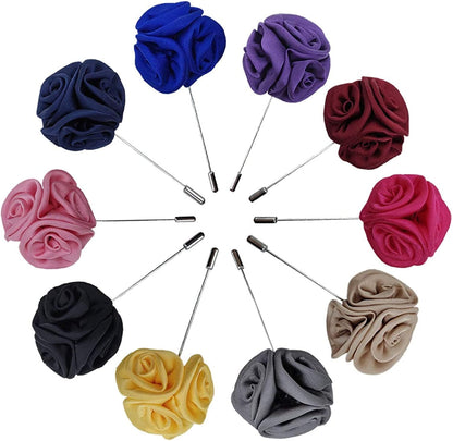 Rose Boutonnières Men'S Lapel Pins Satin Flower 10 Pack Groom Wedding Boutonniere Suit Brooch Outfit Accessories Assorted Colors