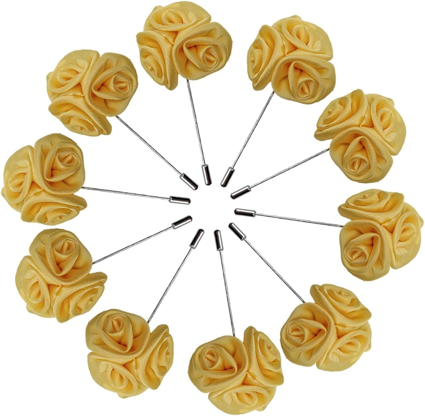 Rose Boutonnières Men'S Lapel Pins Satin Flower 10 Pack Groom Wedding Boutonniere Suit Brooch Outfit Accessories Gold