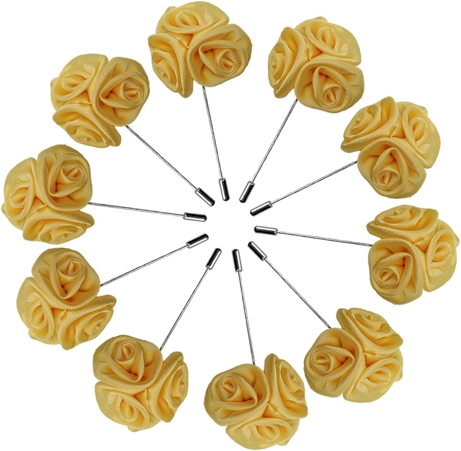 Rose Boutonnières Men'S Lapel Pins Satin Flower 10 Pack Groom Wedding Boutonniere Suit Brooch Outfit Accessories Gold