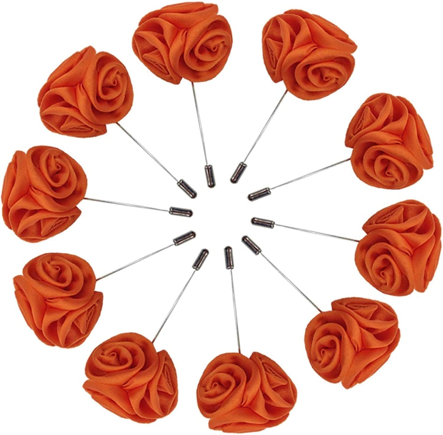 Rose Boutonnières Men'S Lapel Pins Satin Flower 10 Pack Groom Wedding Boutonniere Suit Brooch Outfit Accessories Orange