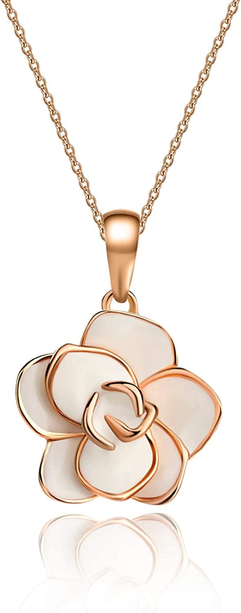 Rose Flower Necklace Earrings Set for Women 18K Gold Plated Hypoallergenic Jewelry Sets