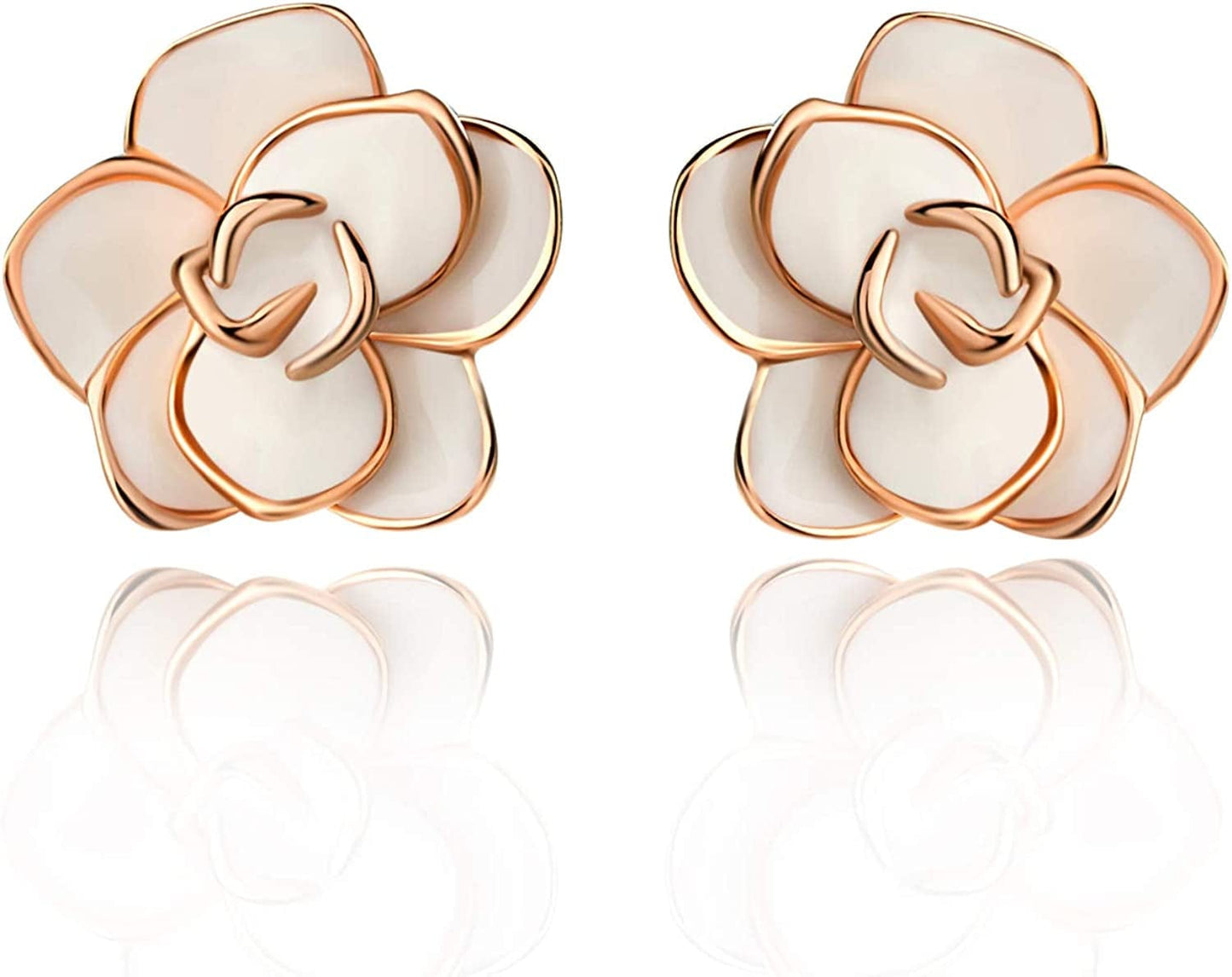 Rose Flower Necklace Earrings Set for Women 18K Gold Plated Hypoallergenic Jewelry Sets
