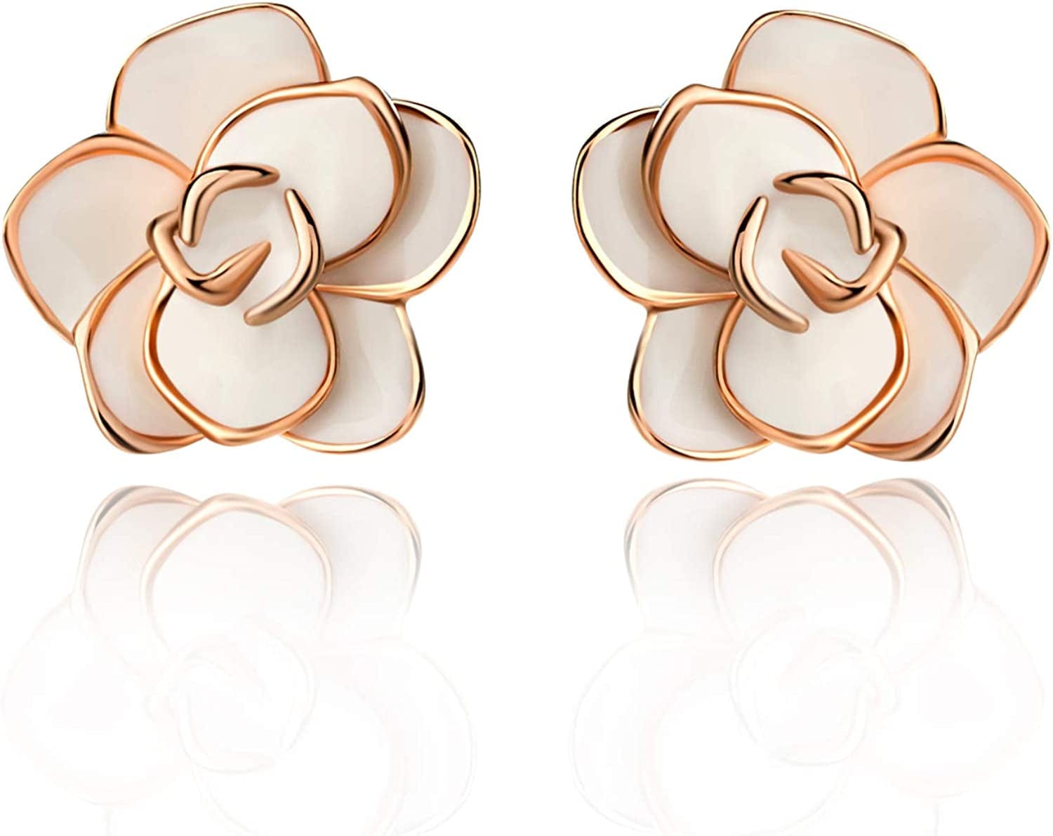 Rose Flower Necklace Earrings Set for Women 18K Gold Plated Hypoallergenic Jewelry Sets