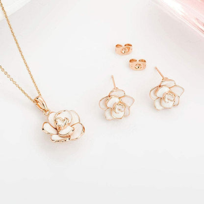 Rose Flower Necklace Earrings Set for Women 18K Gold Plated Hypoallergenic Jewelry Sets