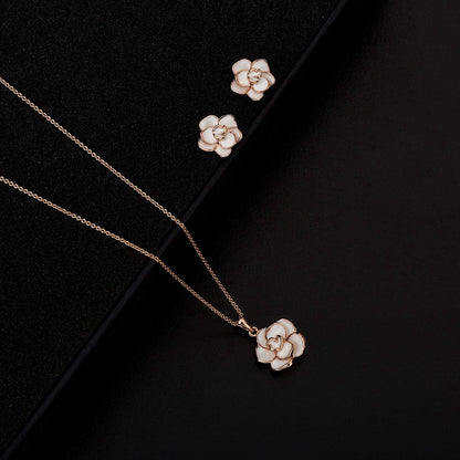 Rose Flower Necklace Earrings Set for Women 18K Gold Plated Hypoallergenic Jewelry Sets