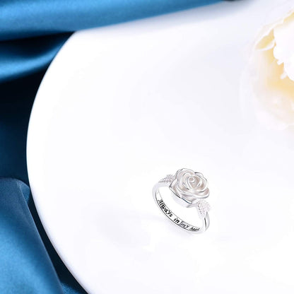 Rose Flower Urn Rings Holder for Ashes of Loved Ones 925 Sterling Silver Keepsake Cremation Always in My Heart Jewelry Earns for Ashes