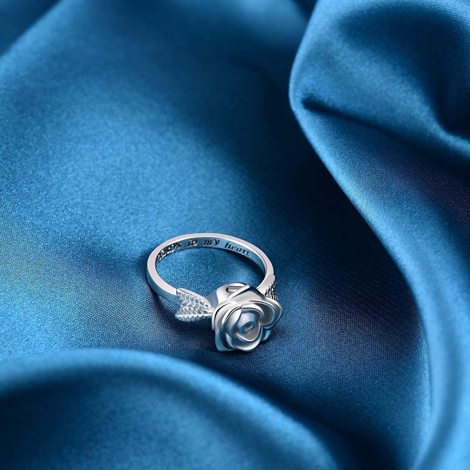 Rose Flower Urn Rings Holder for Ashes of Loved Ones 925 Sterling Silver Keepsake Cremation Always in My Heart Jewelry Earns for Ashes
