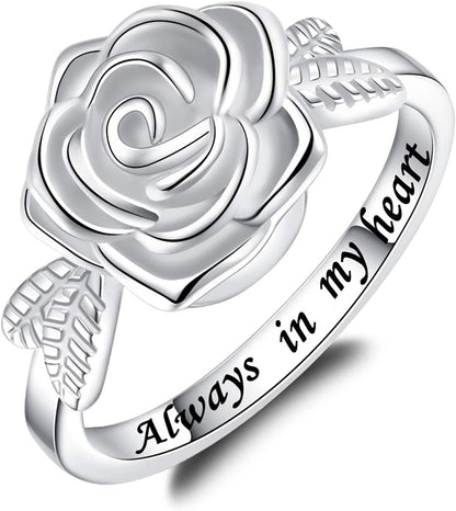 Rose Flower Urn Rings Holder for Ashes of Loved Ones 925 Sterling Silver Keepsake Cremation Always in My Heart Jewelry Earns for Ashes 10