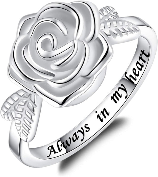 Rose Flower Urn Rings Holder for Ashes of Loved Ones 925 Sterling Silver Keepsake Cremation Always in My Heart Jewelry Earns for Ashes 10
