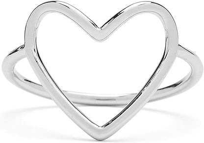 Rose Gold or Silver-Plated Statement Big Heart Stackable Ring - Brass Band, Stylish Design - Sizes 5-9 Silver / 6