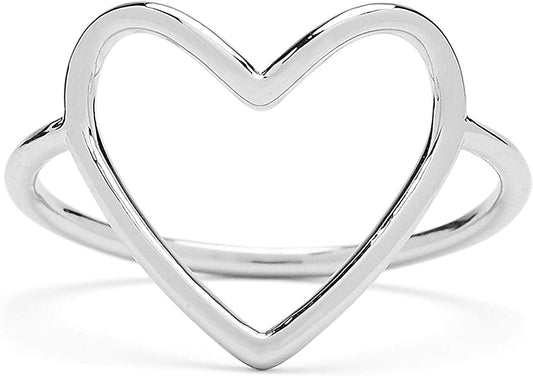 Rose Gold or Silver-Plated Statement Big Heart Stackable Ring - Brass Band, Stylish Design - Sizes 5-9 Silver / 6