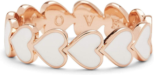 Rose Gold-Plated Love Hearts Enamel Stackable Ring - Brass Base, Stylish Design - Sizes 5-9 5