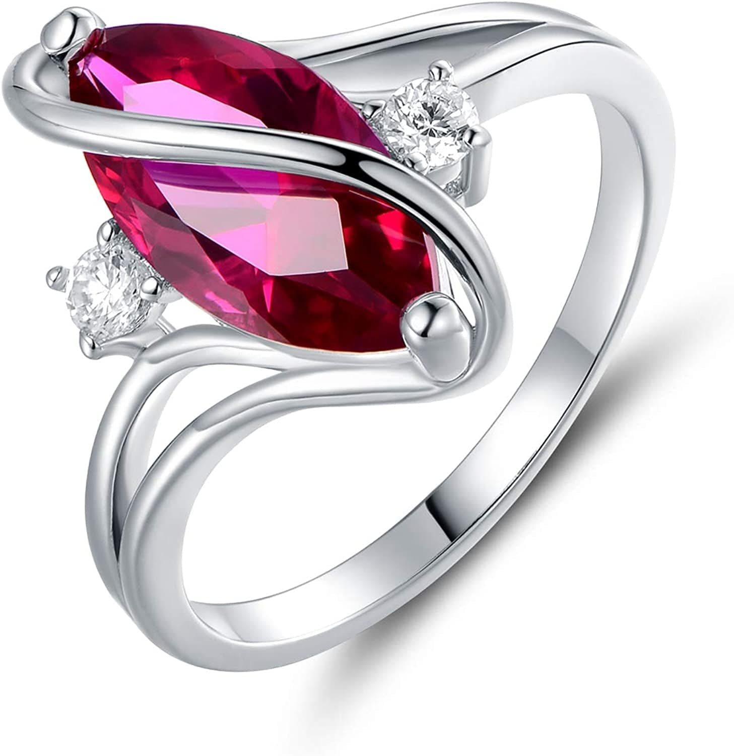 Rose Gold & White Gold Plated Created Ruby, White Fire Opal & Cubic Zirconia Accents Ring White Gold Ruby / 9