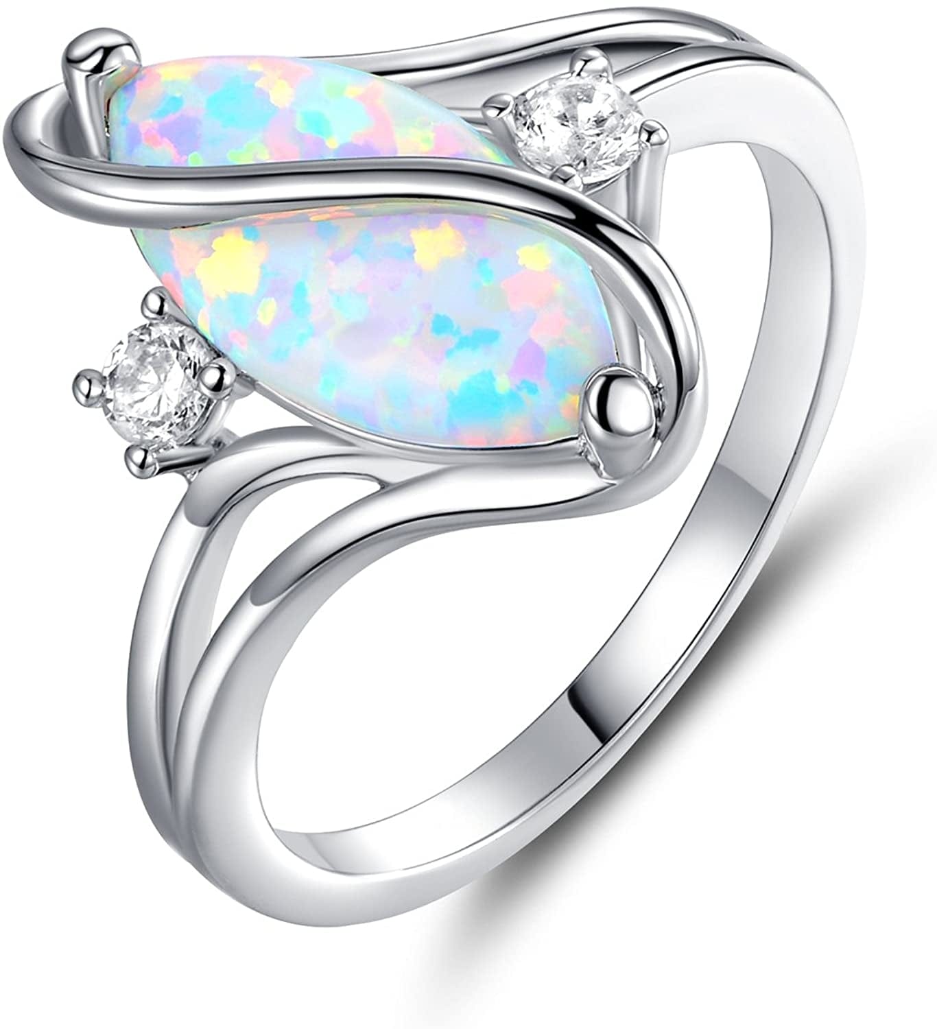 Rose Gold & White Gold Plated Created Ruby, White Fire Opal & Cubic Zirconia Accents Ring White Gold Fire Opal / 9