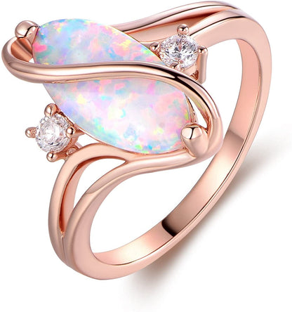 Rose Gold & White Gold Plated Created Ruby, White Fire Opal & Cubic Zirconia Accents Ring Rose Gold Fire Opal / 7