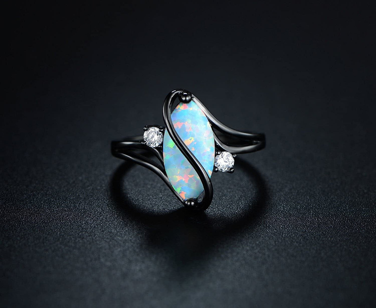Rose Gold & White Gold Plated Created Ruby, White Fire Opal & Cubic Zirconia Accents Ring