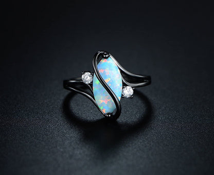 Rose Gold & White Gold Plated Created Ruby, White Fire Opal & Cubic Zirconia Accents Ring