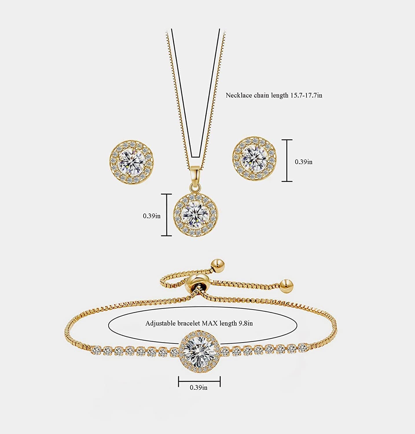 round Earrings Necklace Bracelet Jewelry Set for Women Bridal Bridesmaid Party Prom Daily