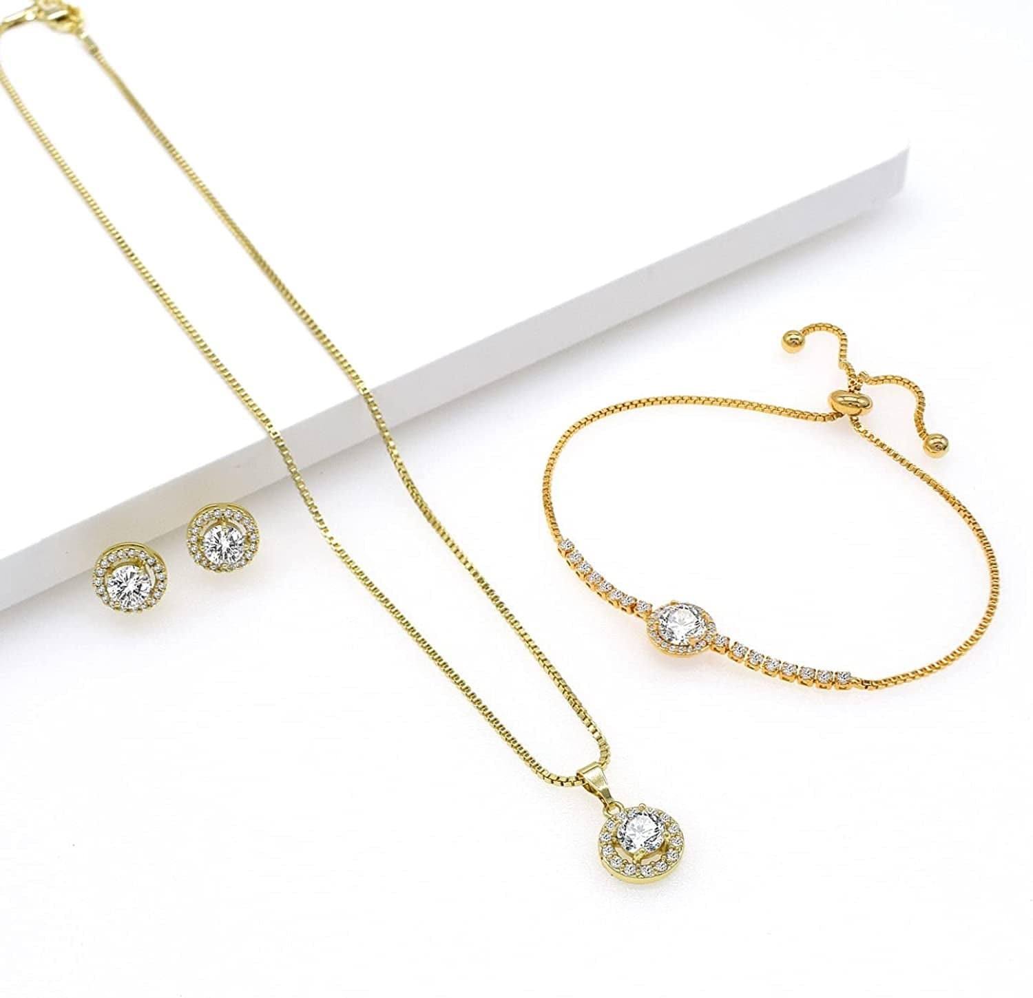 round Earrings Necklace Bracelet Jewelry Set for Women Bridal Bridesmaid Party Prom Daily