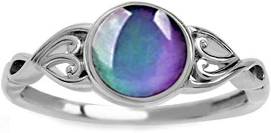 Round Shape Simulated Moon Stone Color Changing Mood Ring Silver / 13