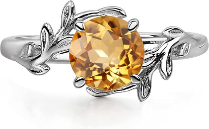 Round Shaped 7 MM Retro Gemstone Branch Statement Ring 925 Sterling Silver Birthstone Ring for Women Citrine / 3
