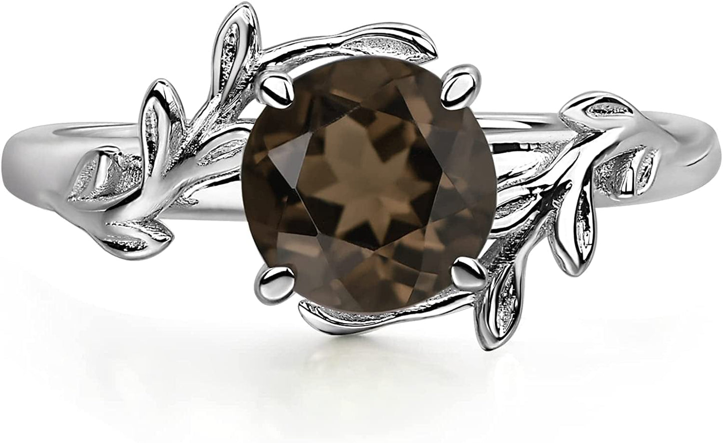 Round Shaped 7 MM Retro Gemstone Branch Statement Ring 925 Sterling Silver Birthstone Ring for Women Smoky Quartz / 11