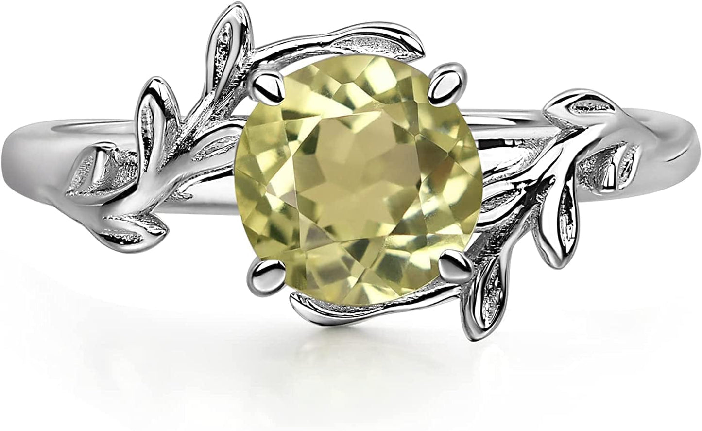 Round Shaped 7 MM Retro Gemstone Branch Statement Ring 925 Sterling Silver Birthstone Ring for Women Lemon Quartz / 7