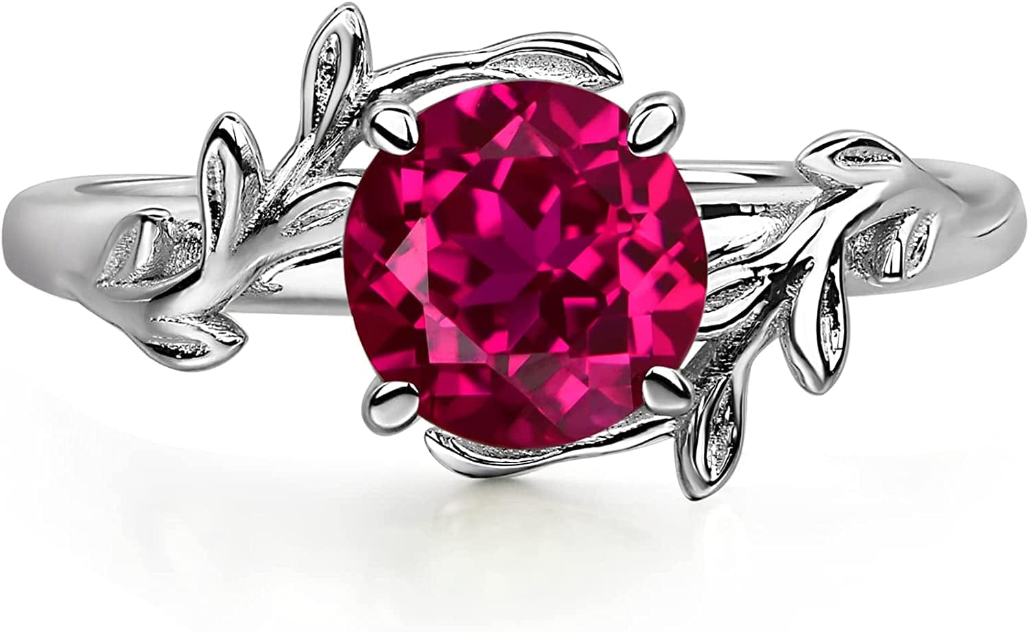 Round Shaped 7 MM Retro Gemstone Branch Statement Ring 925 Sterling Silver Birthstone Ring for Women Created Ruby / 4.5