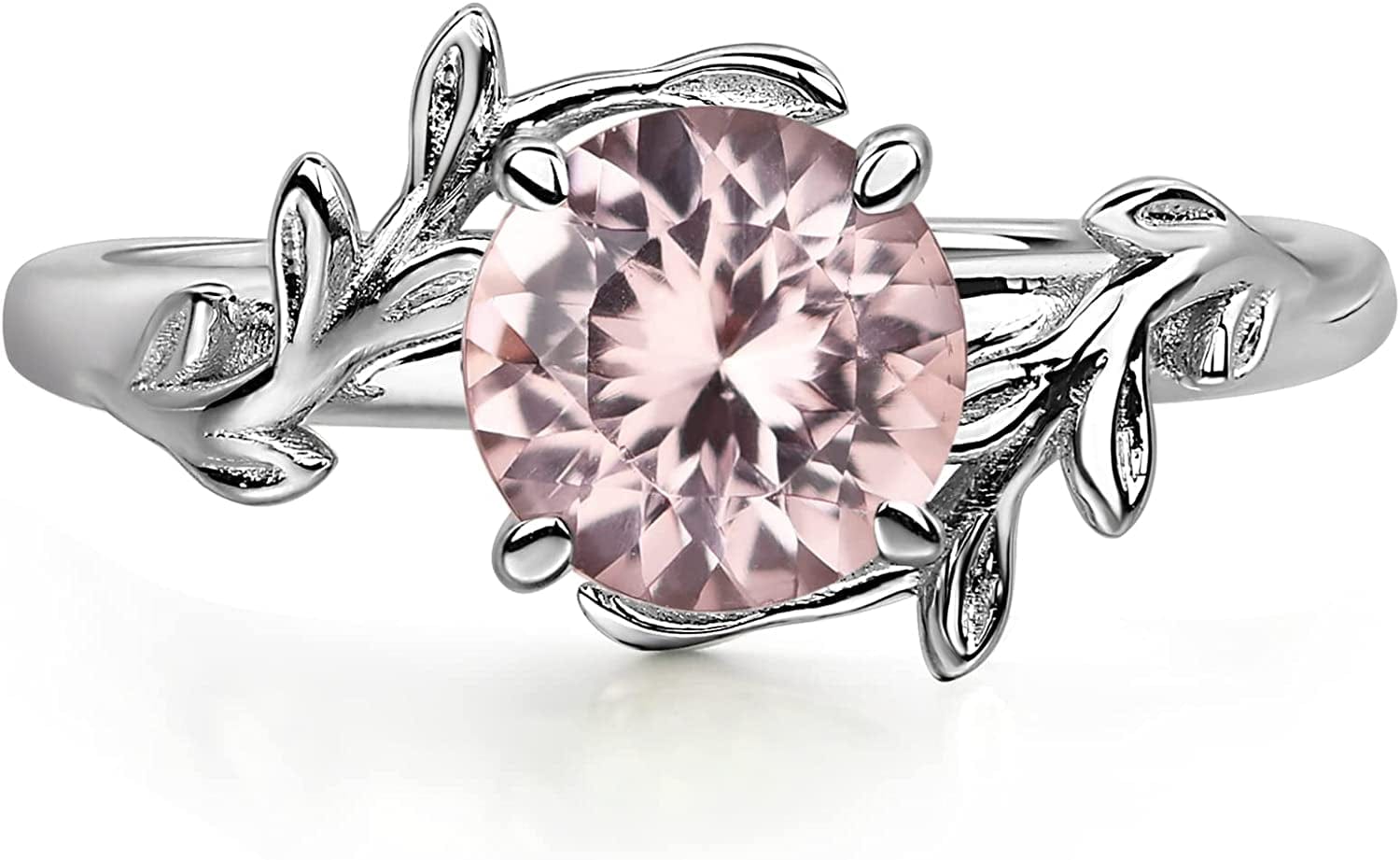 Round Shaped 7 MM Retro Gemstone Branch Statement Ring 925 Sterling Silver Birthstone Ring for Women Morganite / 10.5