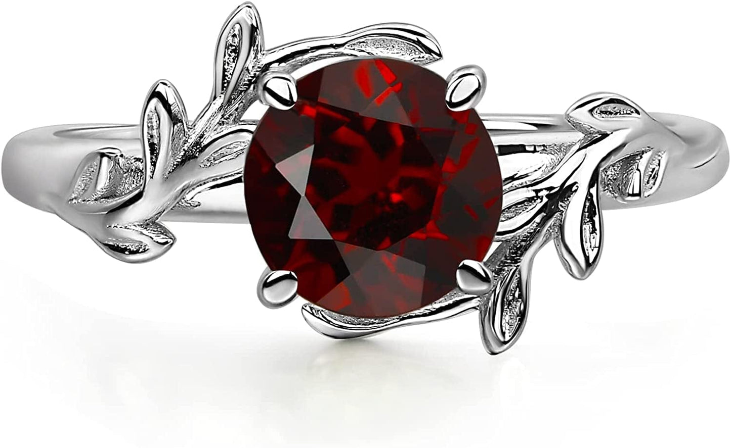 Round Shaped 7 MM Retro Gemstone Branch Statement Ring 925 Sterling Silver Birthstone Ring for Women Garnet / 12.5