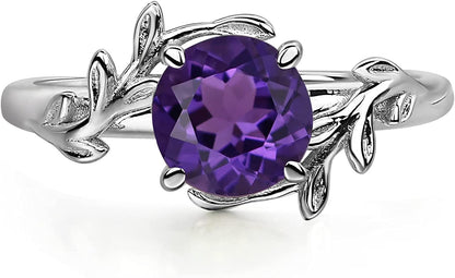 Round Shaped 7 MM Retro Gemstone Branch Statement Ring 925 Sterling Silver Birthstone Ring for Women Amethyst / 4
