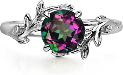 Round Shaped 7 MM Retro Gemstone Branch Statement Ring 925 Sterling Silver Birthstone Ring for Women Topaz / 8.5